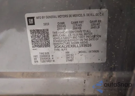 2020 GMC Terrain Awd Slt z USA, uszkodzony, nr VIN 3GKALVEX0LL193616